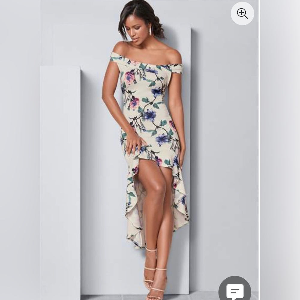 VENUS; Medium (M); Holiday Party; Ruffle MIDI dress; 95% Polyester 5% Elastane